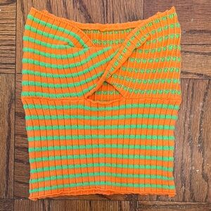 Amazon Orange and Green Ribbed Sleeveless Crop Top NWOT